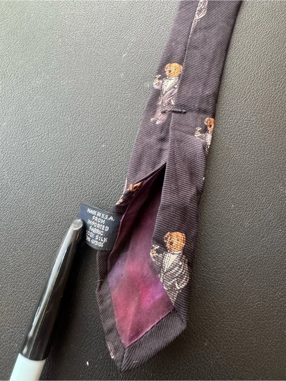 Polo by Ralph Lauren Black Silk Tie with Brown and Gray Hunting Dog Motif